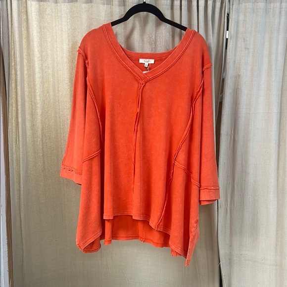 NWT Tomato Mineral Wash V-Neck - Easel - Picture 1 of 5